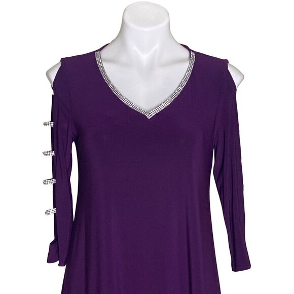 MSK NWT $79 Purple Mini Dress Rhinestone Embellished Open Sleeves Women's Size S - Picture 3 of 11